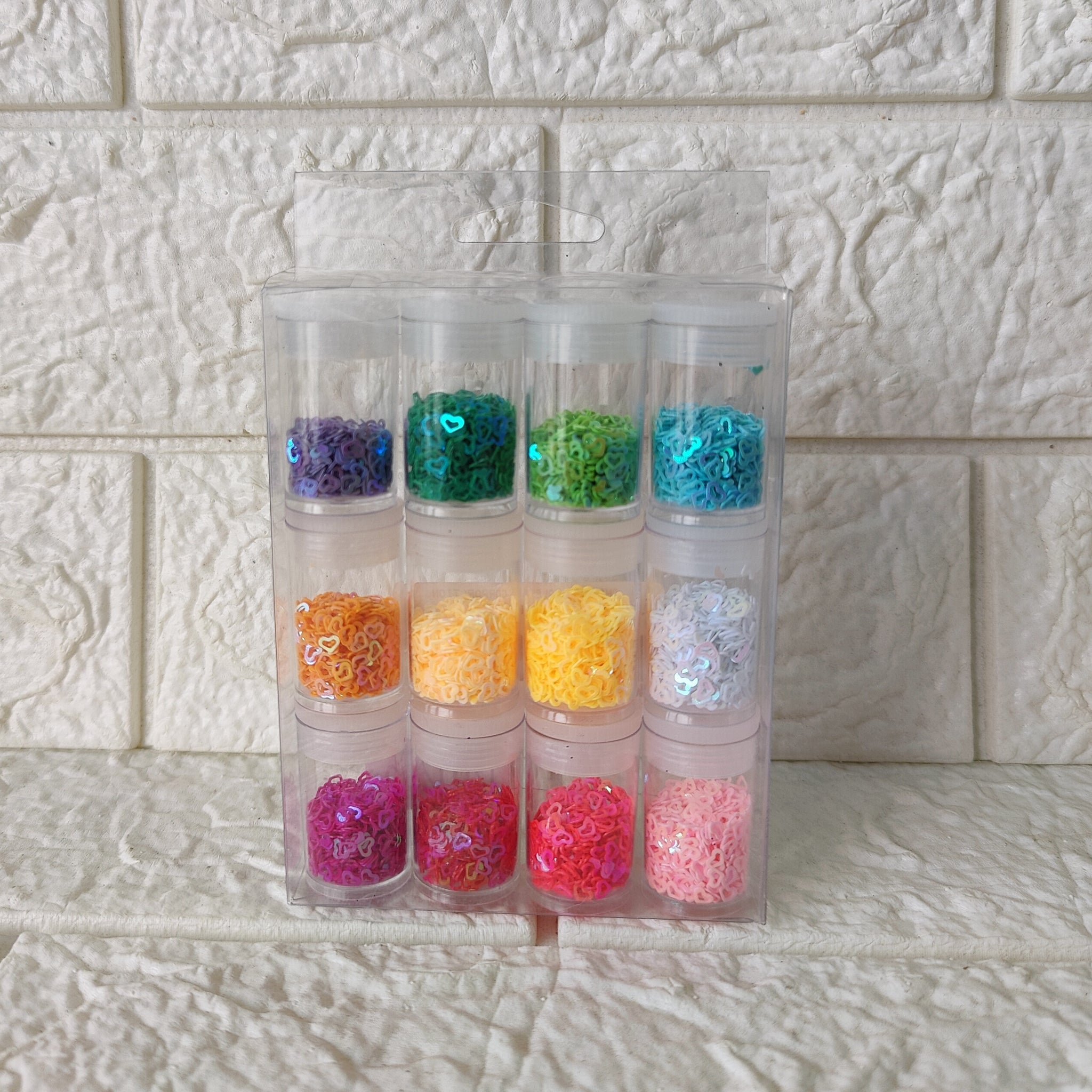 Set of 12 Rainbow Heart Glitter