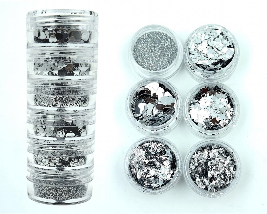 6 in 1 Glitter and Chunk Combo Set - Silver