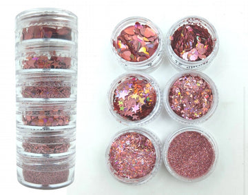 6 in 1 Glitter and Chunk Combo Set - Rainbow Pink