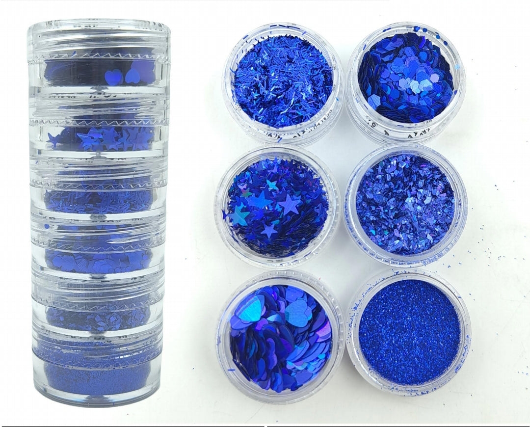6 in 1 Glitter and Chunk Combo Set - Rainbow Blue